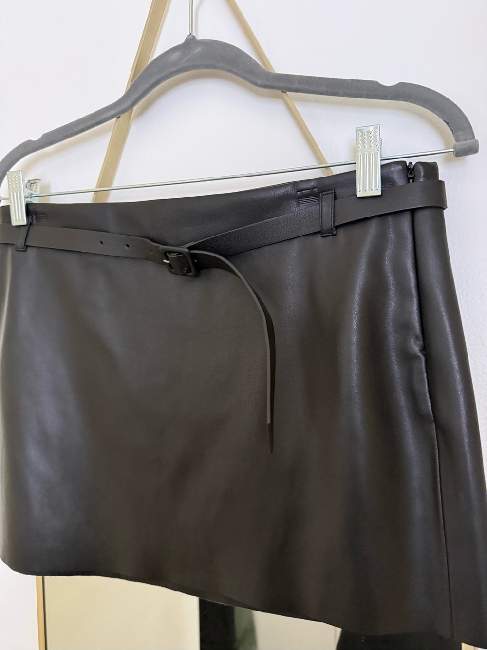 Mango Black Faux Leather Mini Skirt with Slim Belt